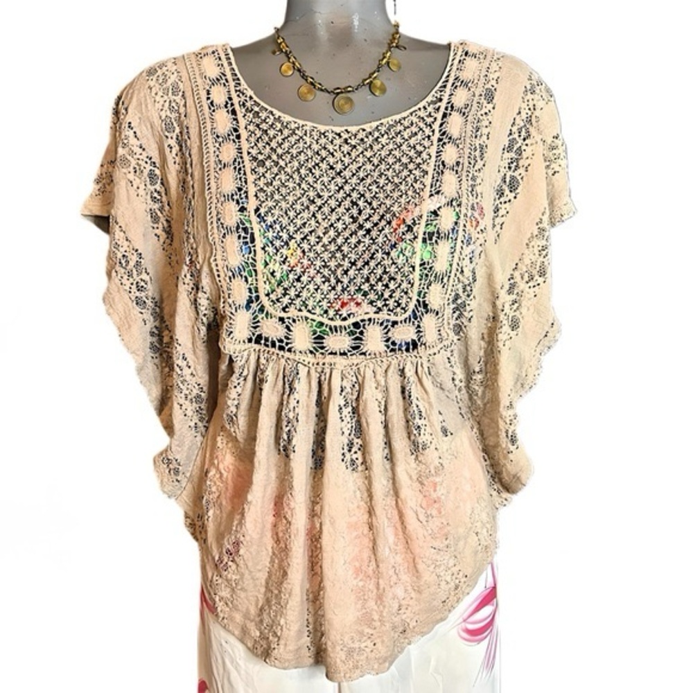 AMERICAN RAG Lace Top Boho Crochet Cream Off-White Rounded Hem Cottagecore SMALL - Picture 3 of 3